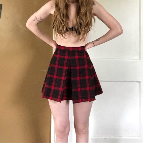 Dresses & Skirts - Black and red plaid pleated mini skirt